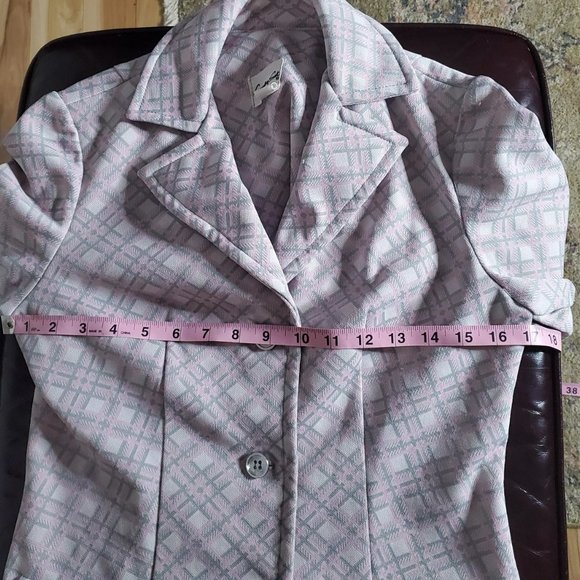 Vintage 70s Pink and Grey Plaid Poly Blazer by Country Set Sz Small - Picture 12 of 15